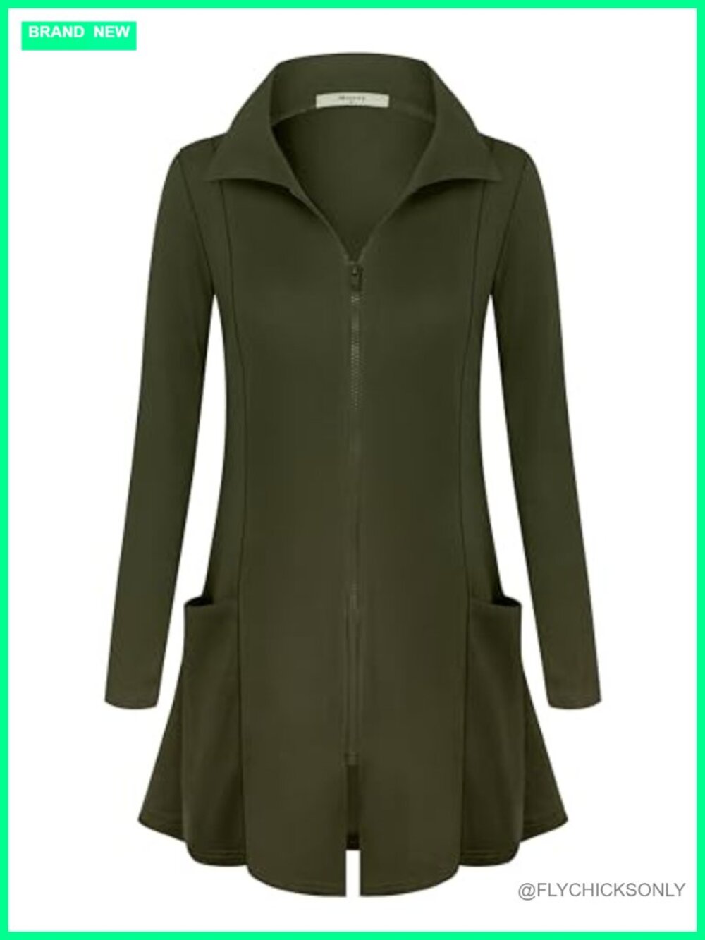 Womens Zip Up Long Hoodie Jacket Lightweight Tunic Sweatshirt Collar Neck